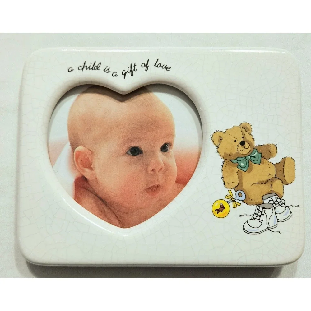 Vintage‎ Heart Baby Picture Frame Teddy Bear Nursery Decor Keepsake Baby Gift